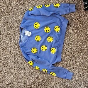 Blue smiley face cropped crewneck sweatshirt size small juniors